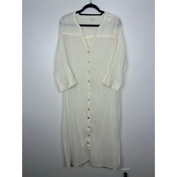 Garnet Hill Organic Cotton Button up Swimsuit Cover up White Sz 10 - Picture 2 of 8